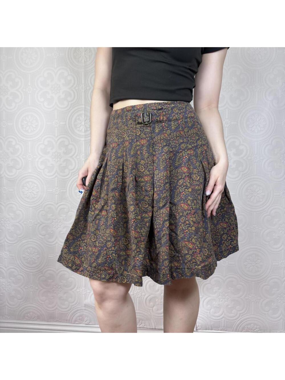 Gap Pleated Knee Length Skirt Womens 5/6 Whimsigoth Brown & Green Floral Print